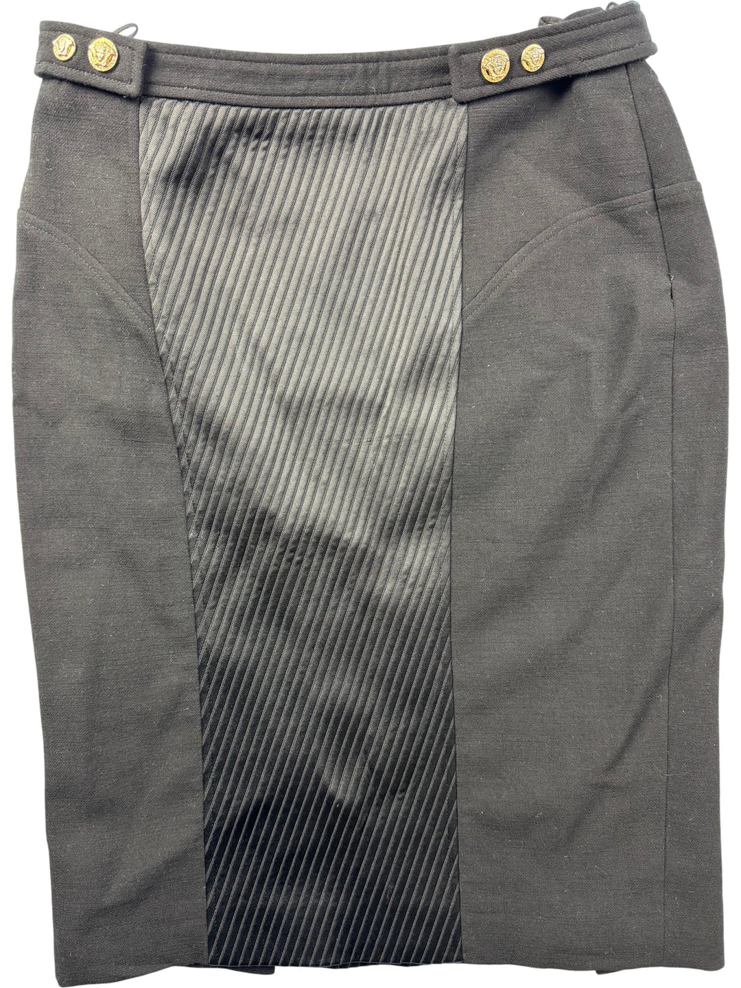 Versace Button Detail Midi Skirt - W30 - Think Vintage ltd