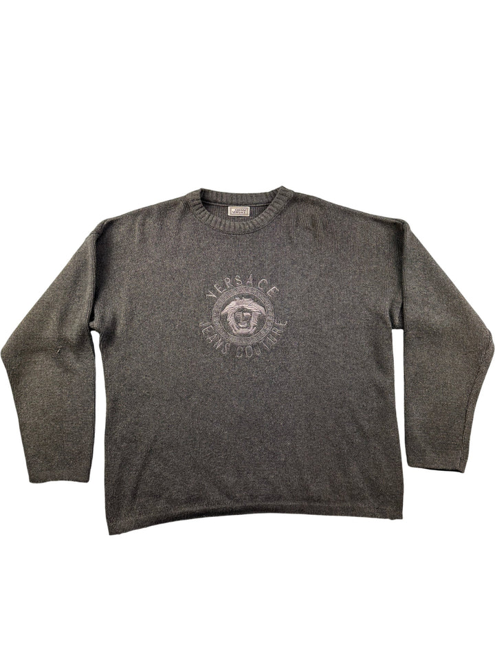 Versace Grey Long Sleeve Sweater - L - Think Vintage Online Ltd