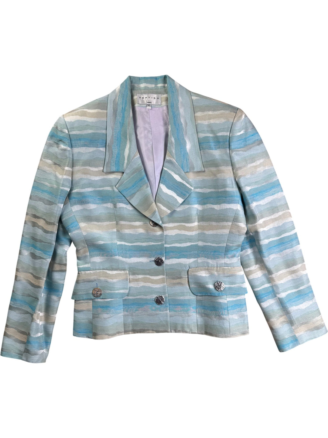 Vertigo Paris Blue Striped Jacket - M - Think Vintage ltd
