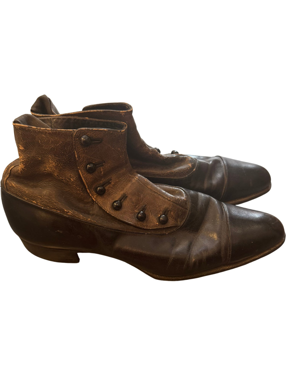 Victorian Grey and Black Leather Button-Up Boots - Size 8 - Think Vintage ltd