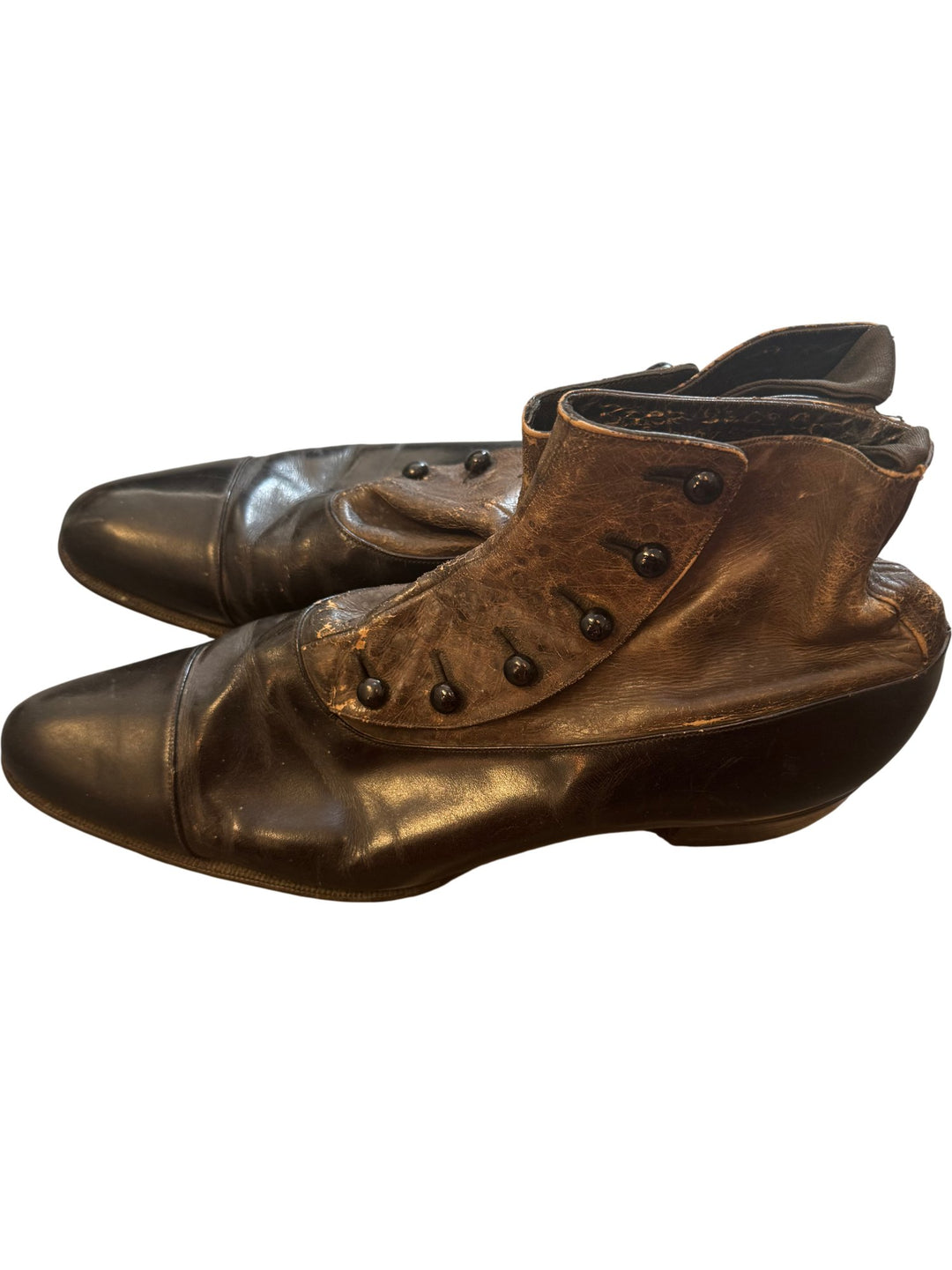 Victorian Grey and Black Leather Button-Up Boots - Size 8 - Think Vintage ltd