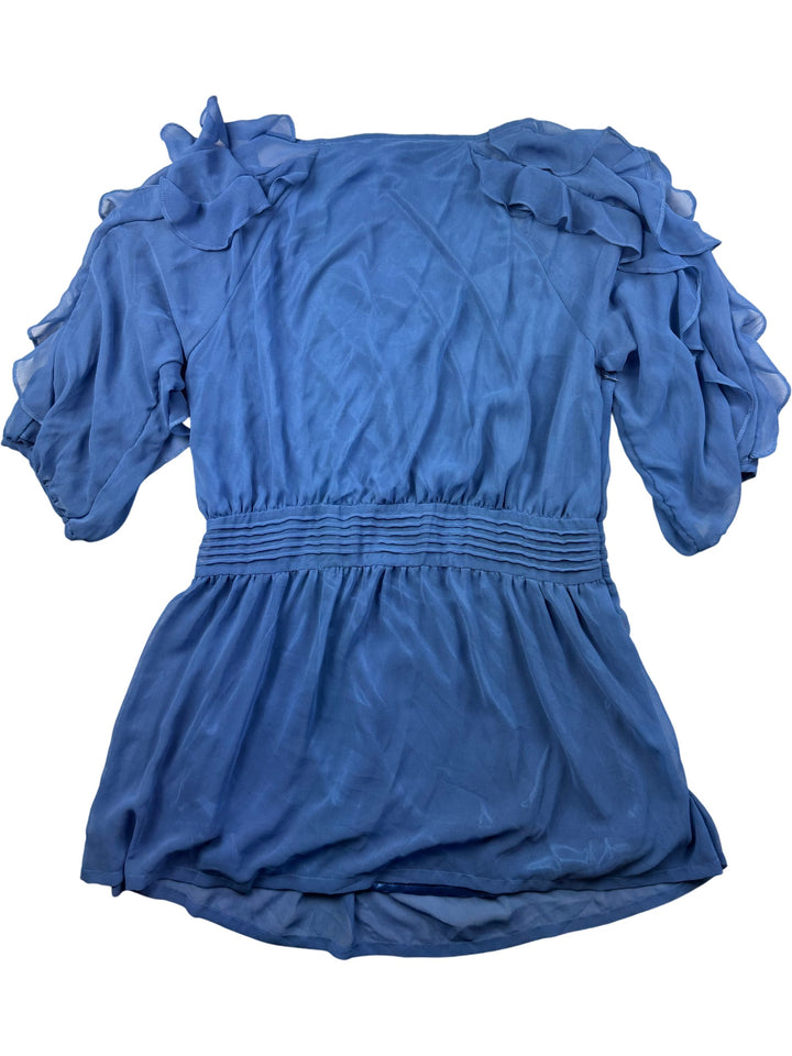 Vila Blue Ruffled Sleeve Dress/Top - L - Think Vintage Online Ltd
