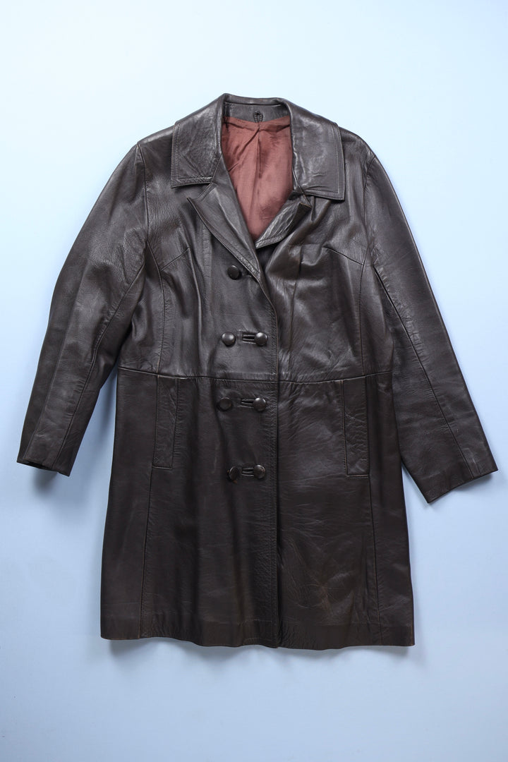Vintage 1970's Double Breasted Leather Coat - M - Think Vintage ltd