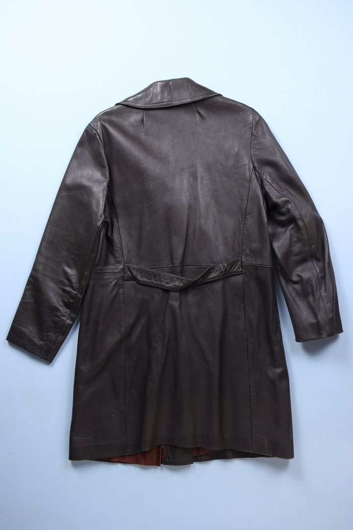 Vintage 1970's Double Breasted Leather Coat - M - Think Vintage ltd