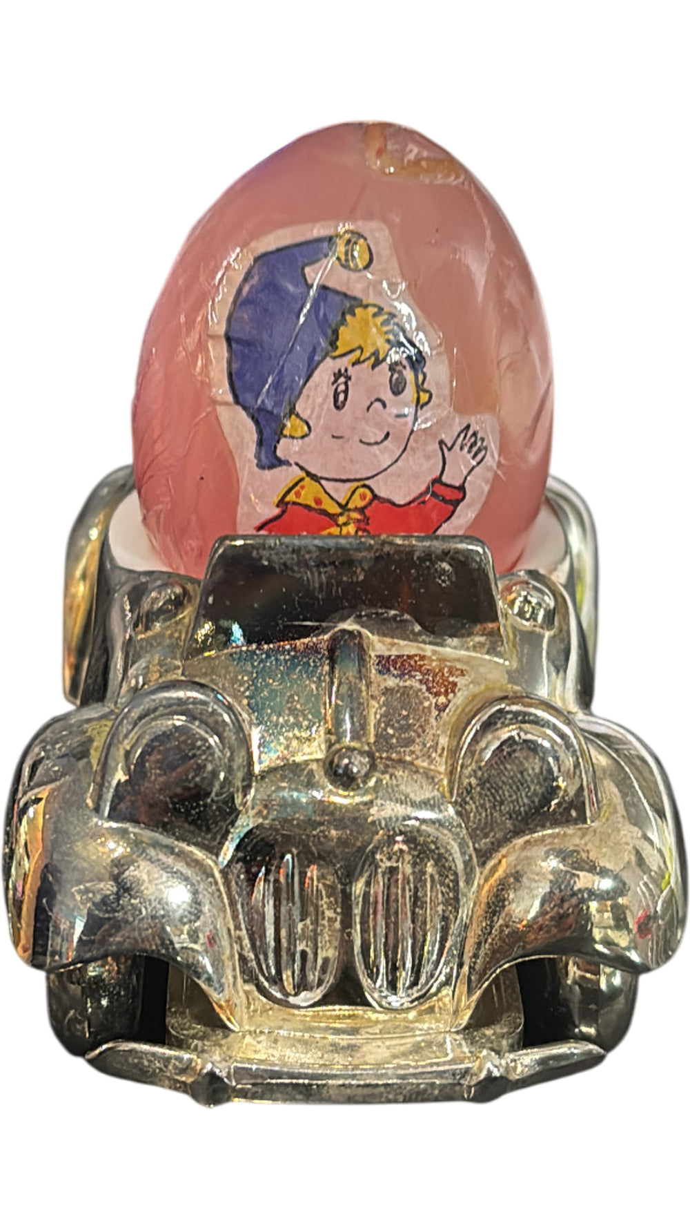 Vintage 1979 Noddy Silver Plated Car Egg Cup with Egg Candle by Grenadier - Think Vintage Online Ltd