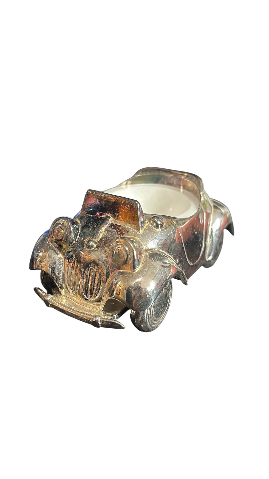 Vintage 1979 Noddy Silver Plated Car Egg Cup with Egg Candle by Grenadier - Think Vintage Online Ltd