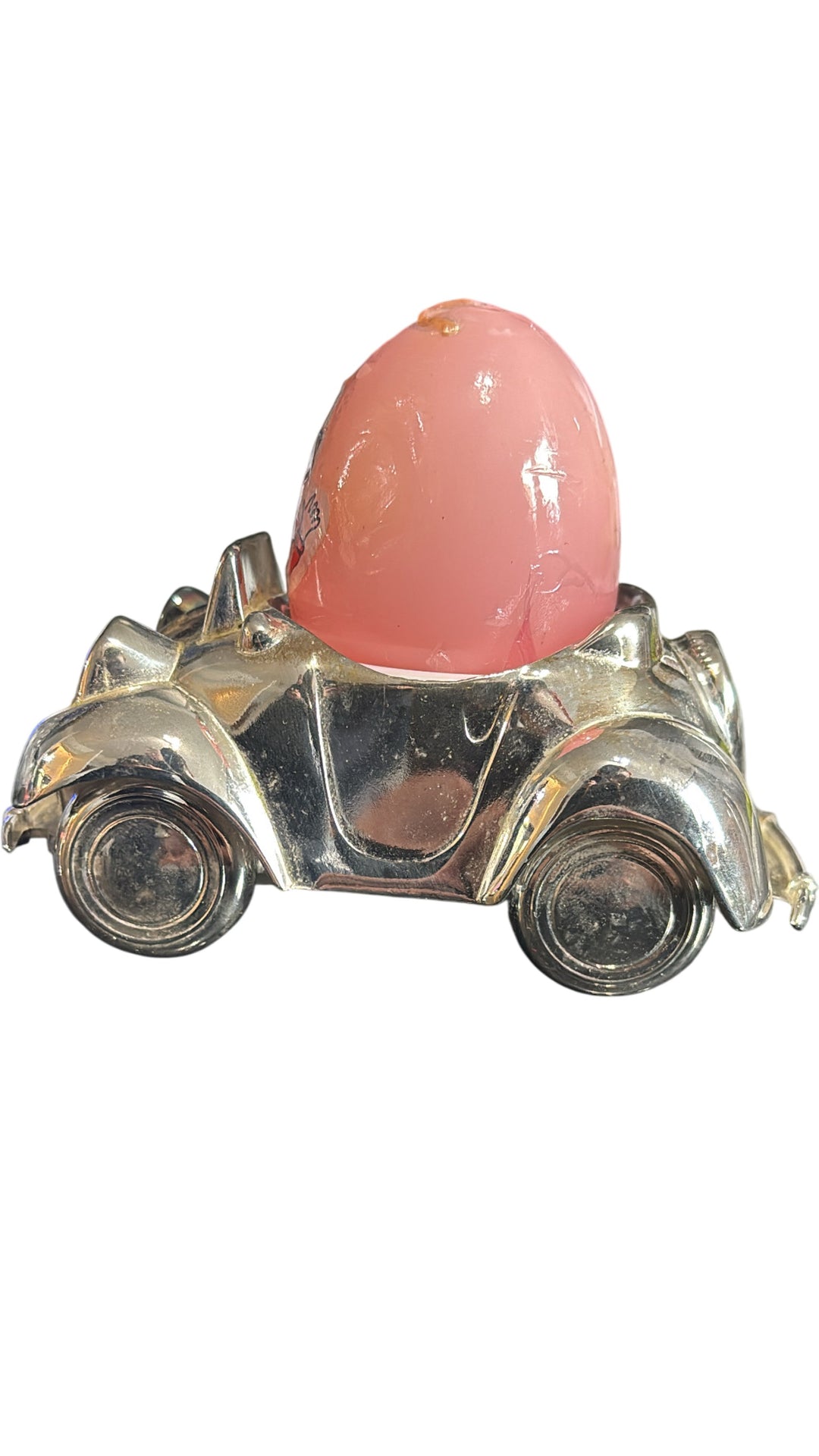 Vintage 1979 Noddy Silver Plated Car Egg Cup with Egg Candle by Grenadier - Think Vintage ltd