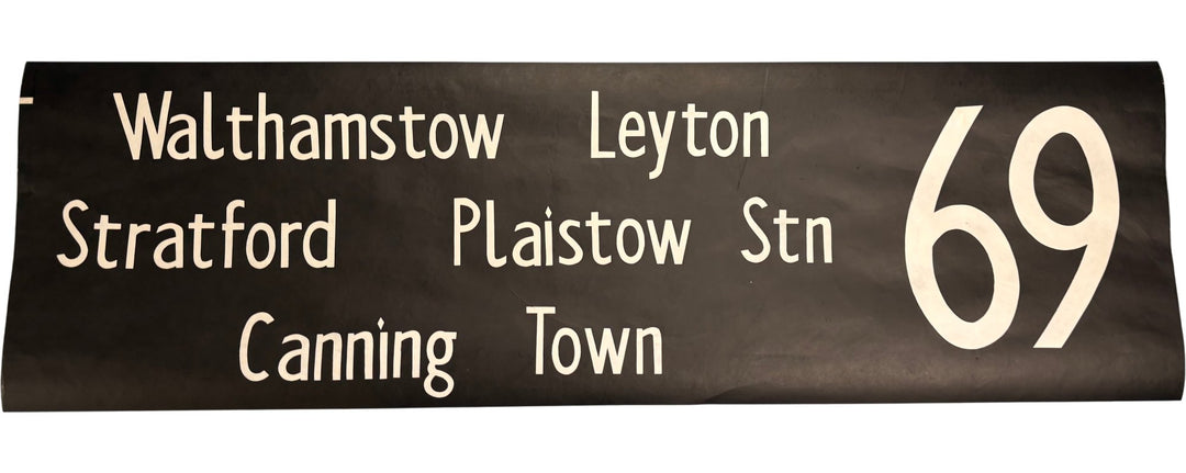 Vintage "69-Walthamstow/Leyton/Strat..." Bus Destination Roll 'Sections' (L) - Think Vintage Online Ltd