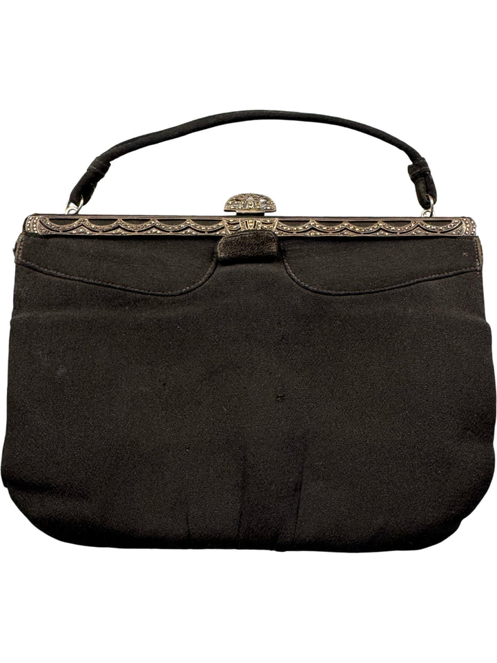 Vintage Black Evening Handbag with Ornate Clasp - Think Vintage ltd