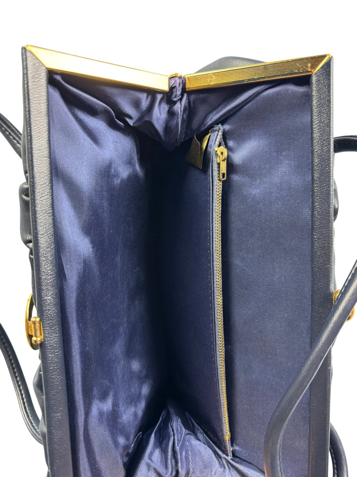 Vintage Black Handbag with Gold Accents - Think Vintage