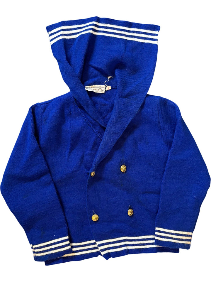 Vintage Blue Nautical Baby Cardigan - Age 5/6 - Think Vintage ltd