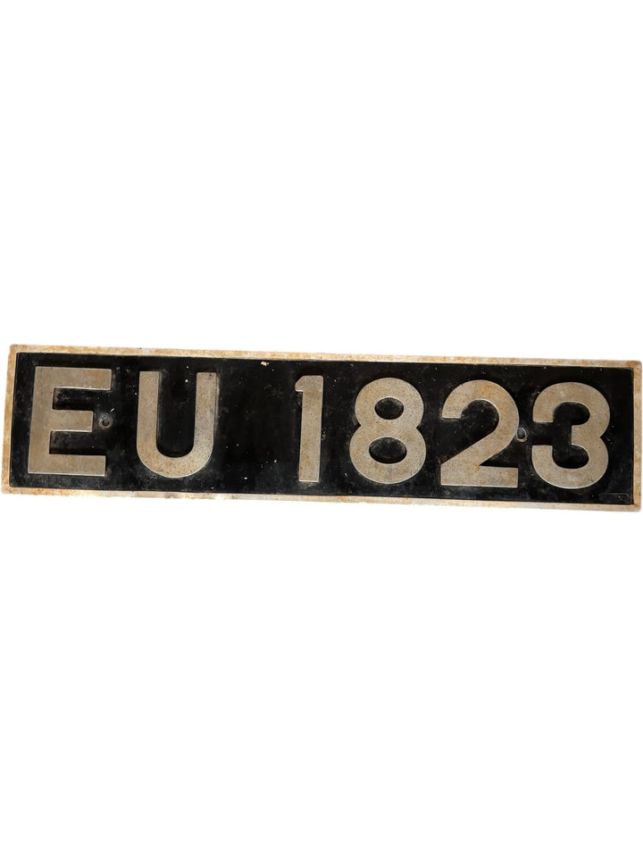 Vintage British Pre-1970's Number Plate EU 1823 Black and Silver - Think Vintage