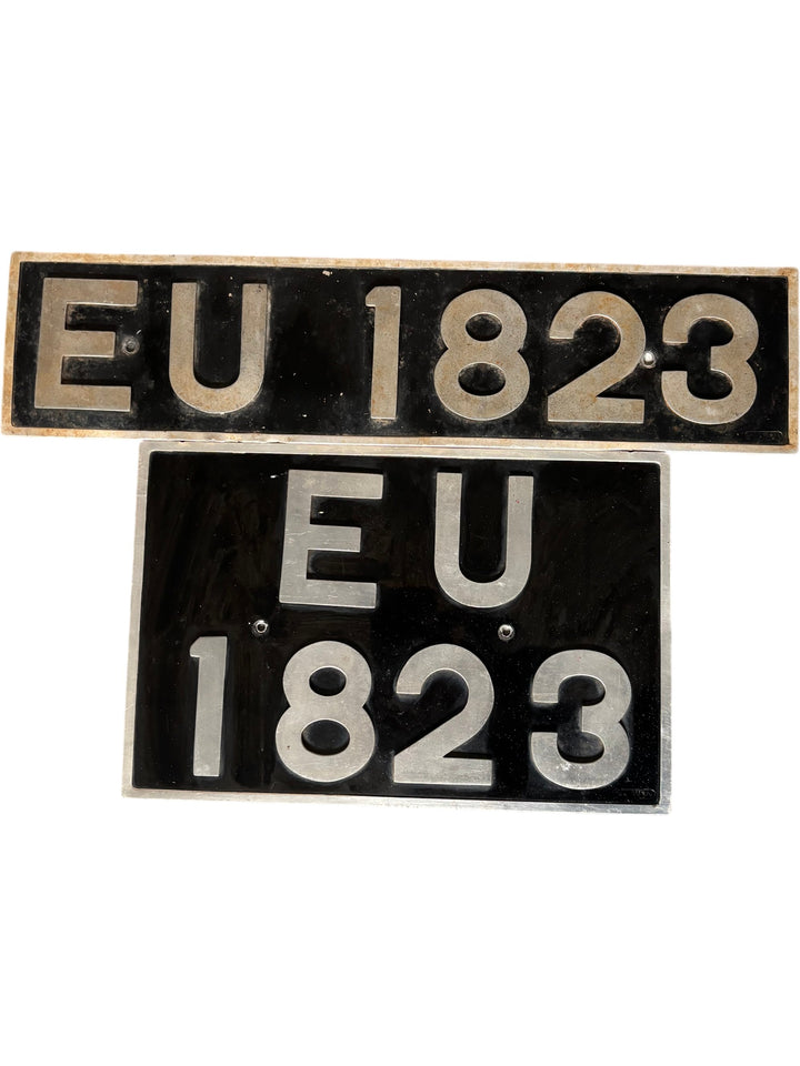 Vintage British Pre-1970's Number Plate EU 1823 Black and Silver - Think Vintage Online Ltd