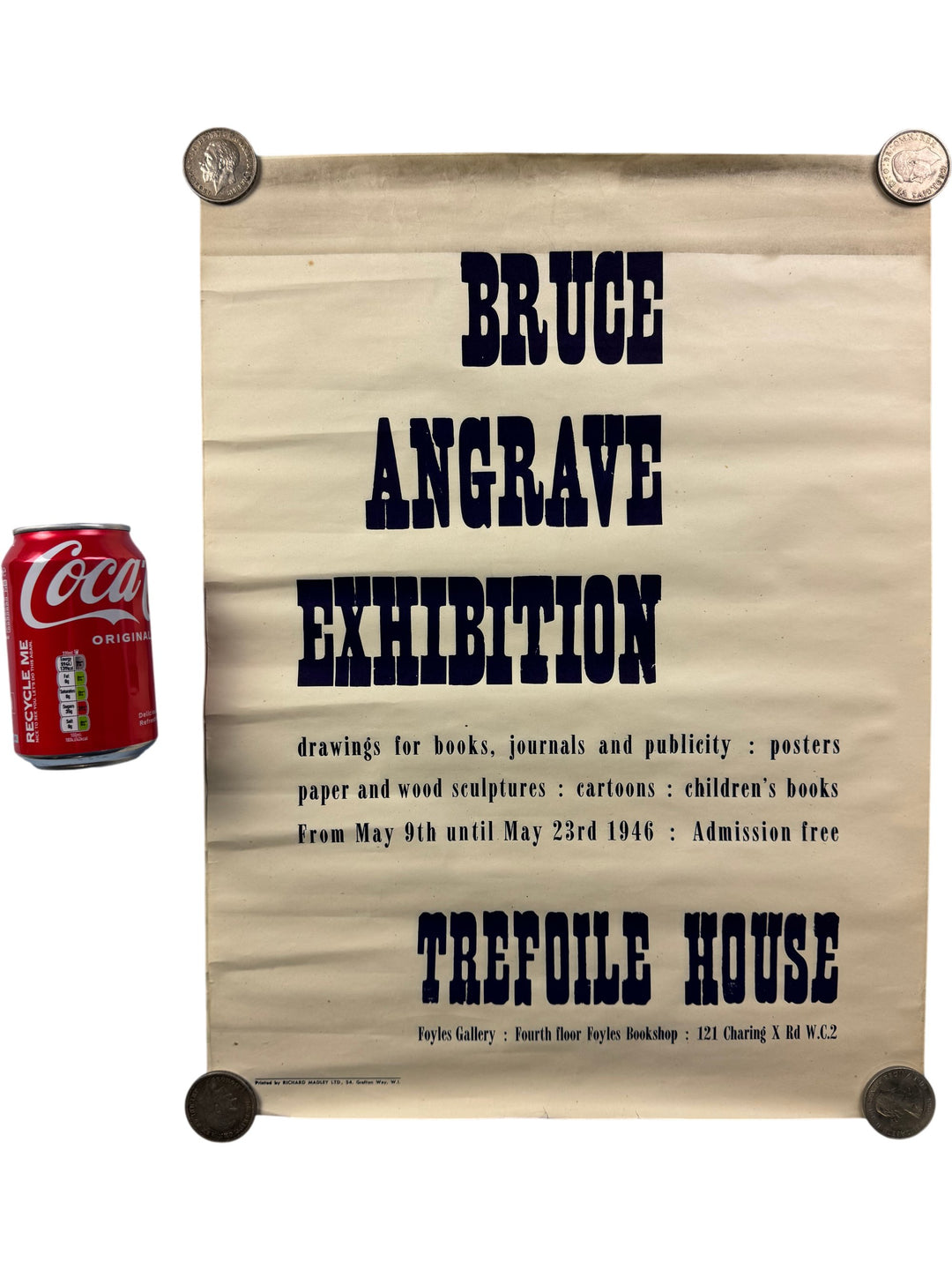 Vintage Bruce Angrave Exhibition Poster Trefoile House 1946 Art Drawing Display - Think Vintage