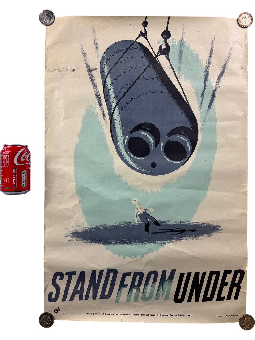 Vintage Bruce Angrave Safety Warning Poster Stand From Under - Think Vintage ltd