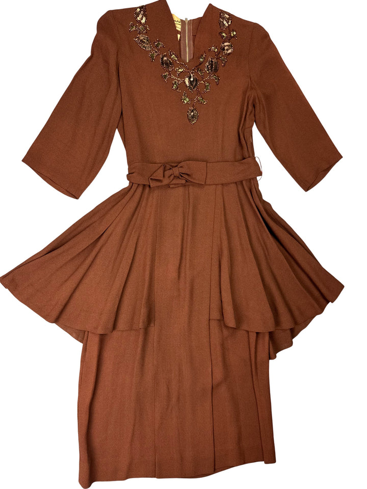 Vintage CC41 Brown Embellished Dress - XS - Think Vintage