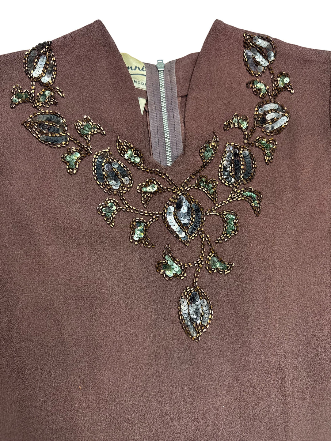 Vintage CC41 Brown Embellished Dress - XS - Think Vintage