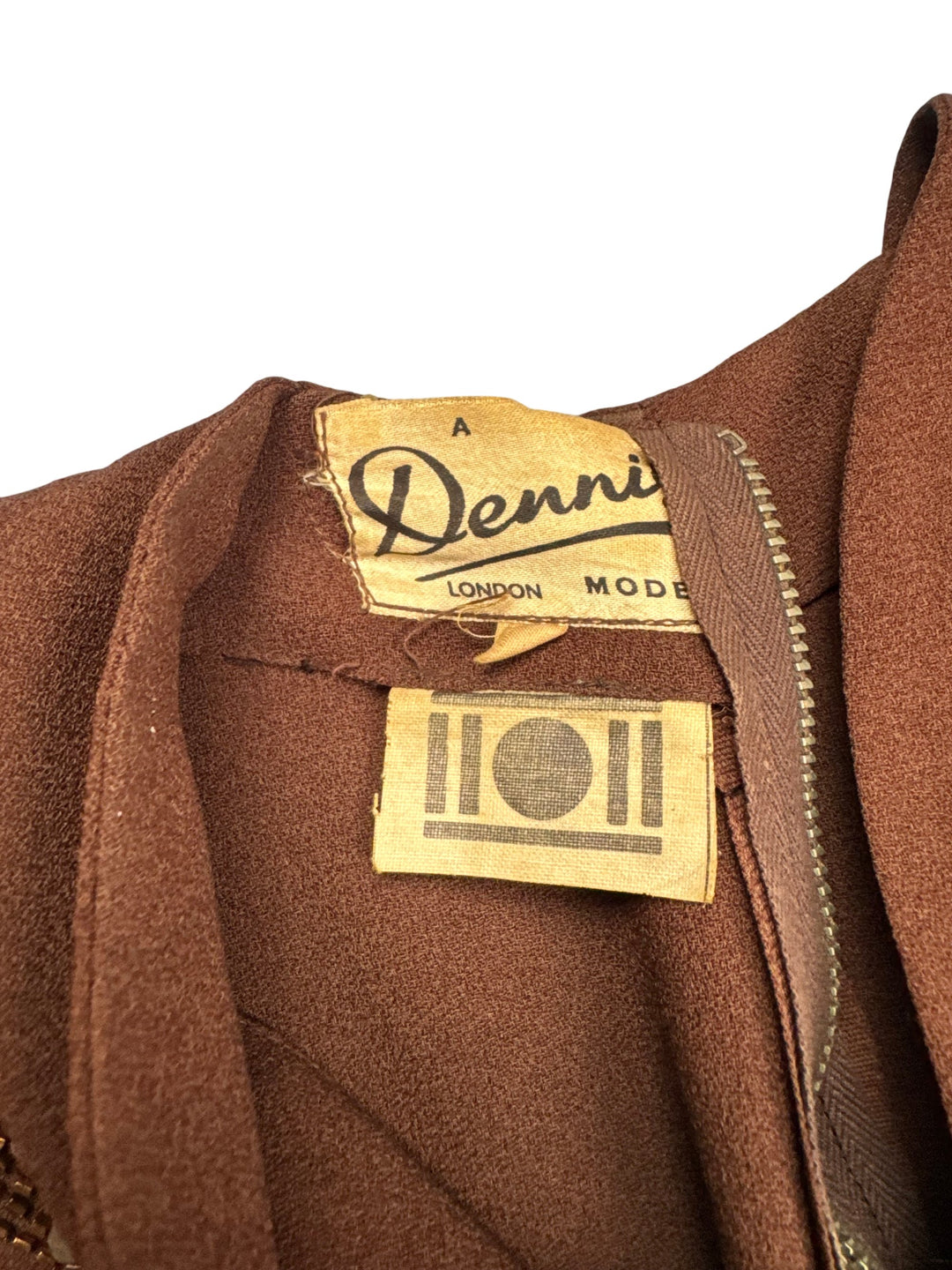 Vintage CC41 Brown Embellished Dress - XS - Think Vintage Online Ltd