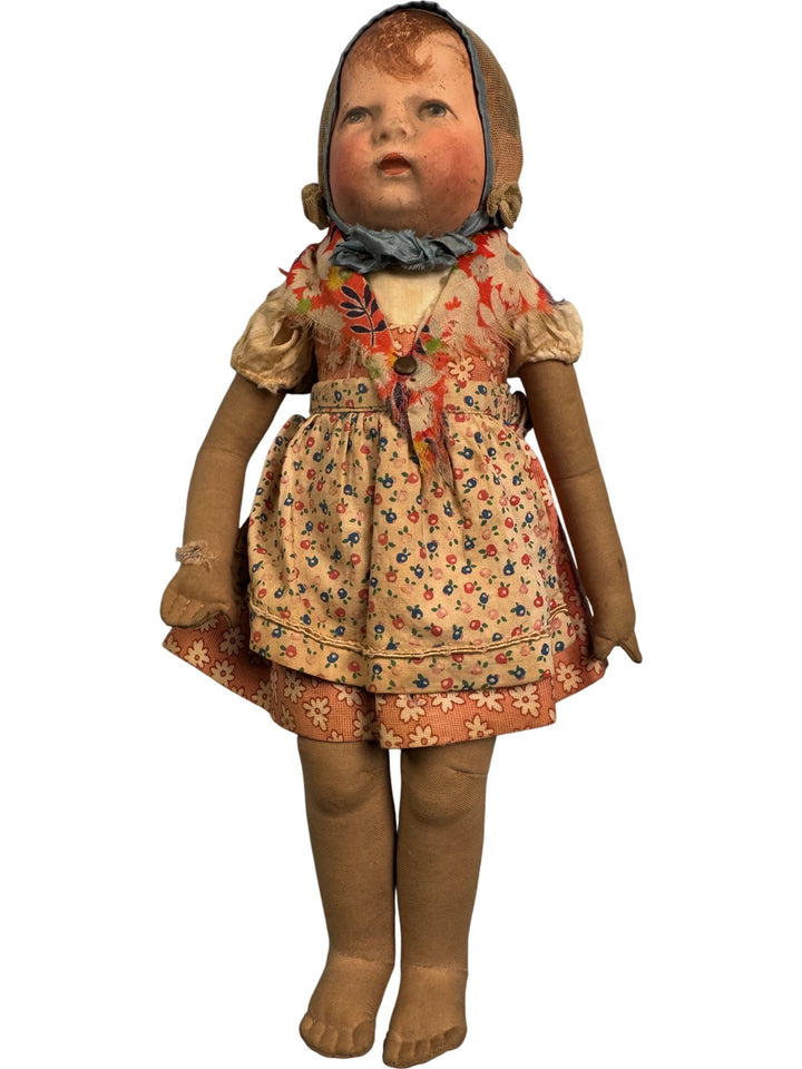 Vintage Cloth Baby Doll with Floral Dress by Kathe Kruse - Think Vintage ltd