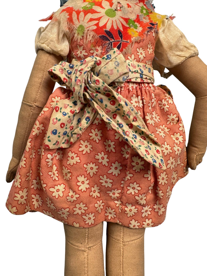 Vintage Cloth Baby Doll with Floral Dress by Kathe Kruse - Think Vintage ltd