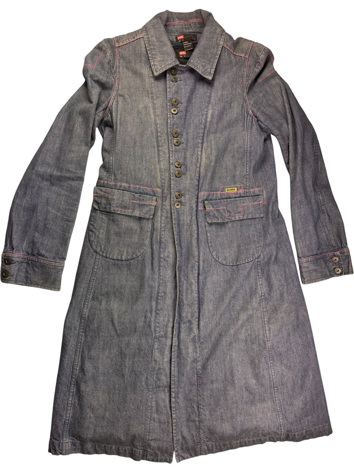 Vintage Diesel Long Denim Jacket - M - Think Vintage