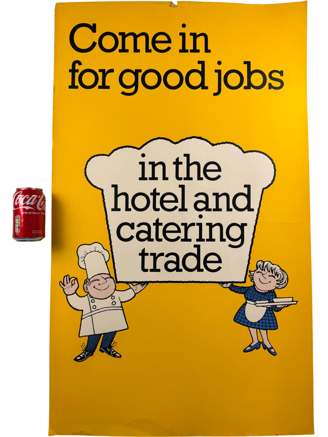 Vintage Hotel Catering Trade Jobs Poster Yellow Cartoon - Think Vintage