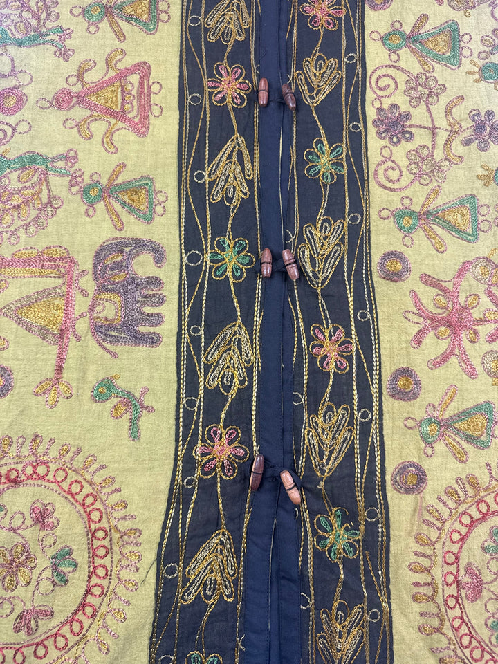 Vintage Indian Embroidered Long Sleeve Dress with Detached Waistcoat - M - Think Vintage ltd