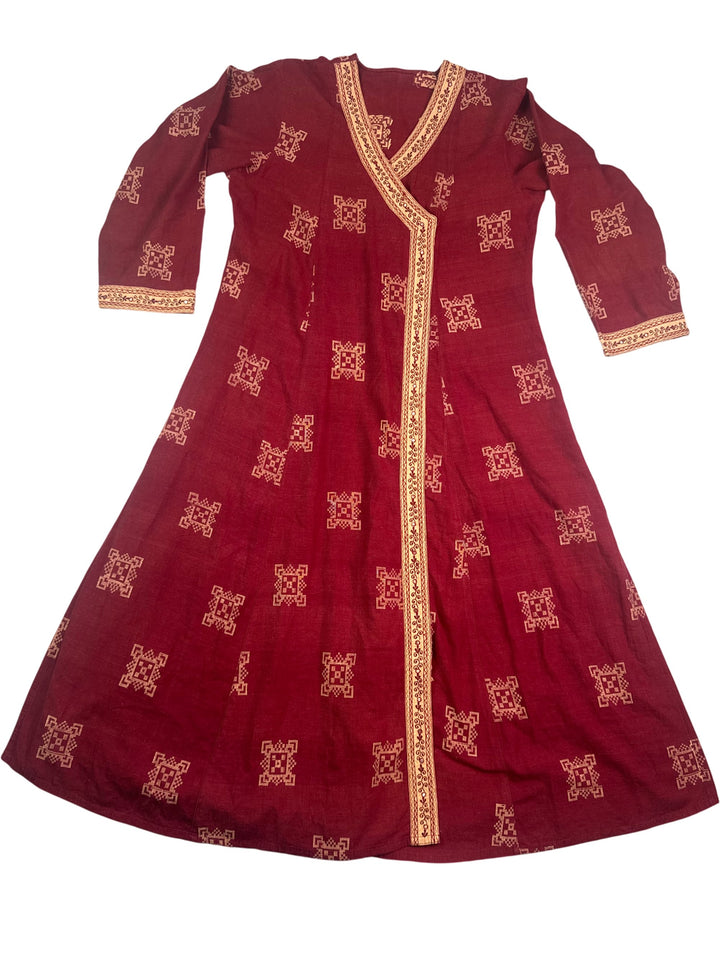 Vintage Indian Red Embroidered Long Sleeve Dress - M - Think Vintage