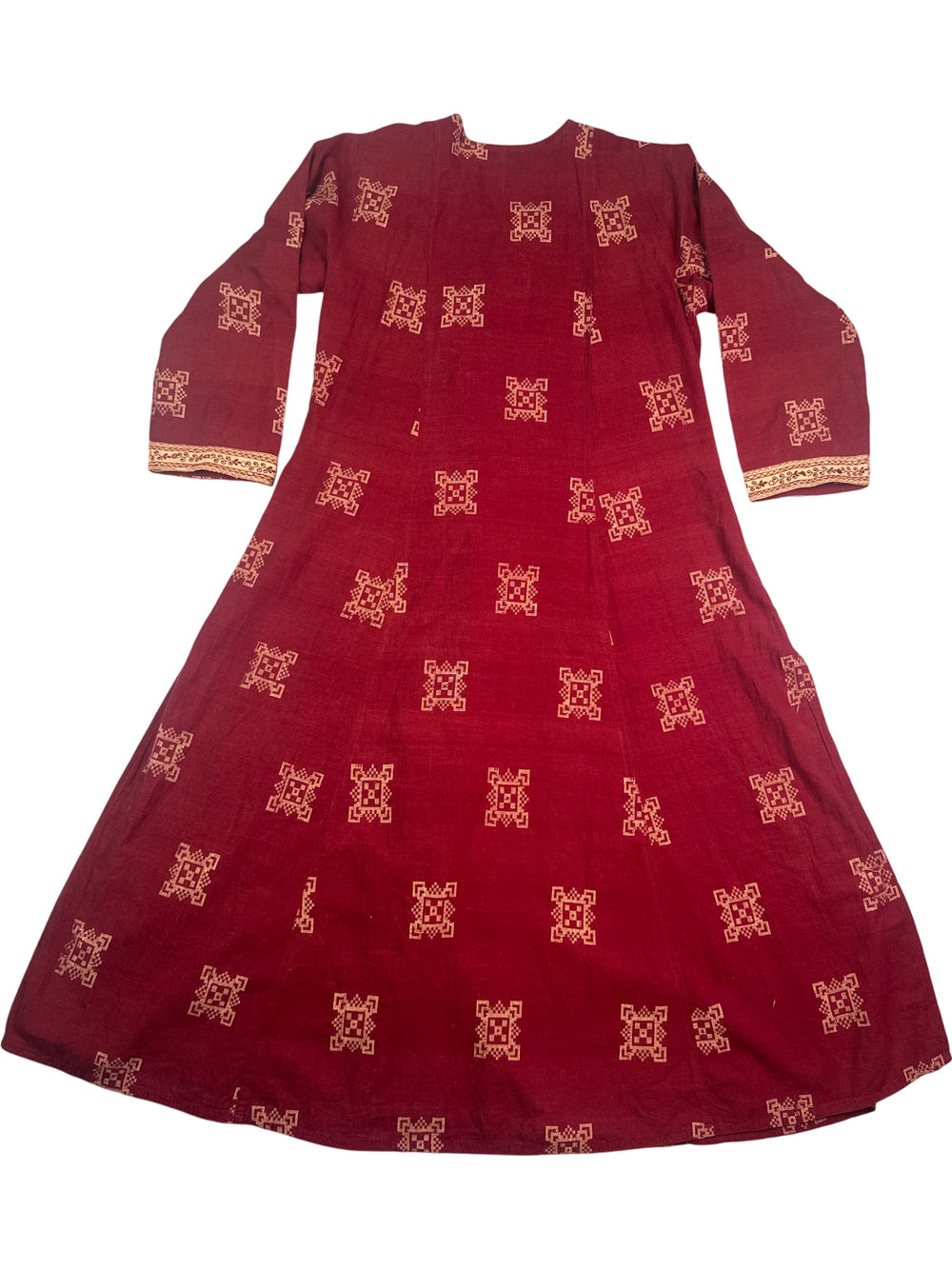 Vintage Indian Red Embroidered Long Sleeve Dress - M - Think Vintage