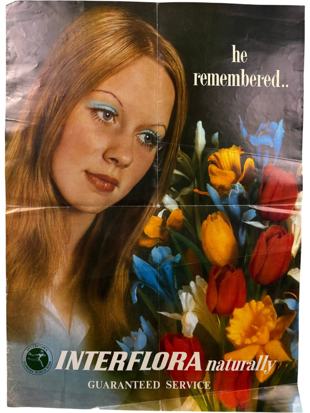 Vintage Interflora Advertising Sign Poster Guaranteed Service Flowers - Think Vintage Online Ltd