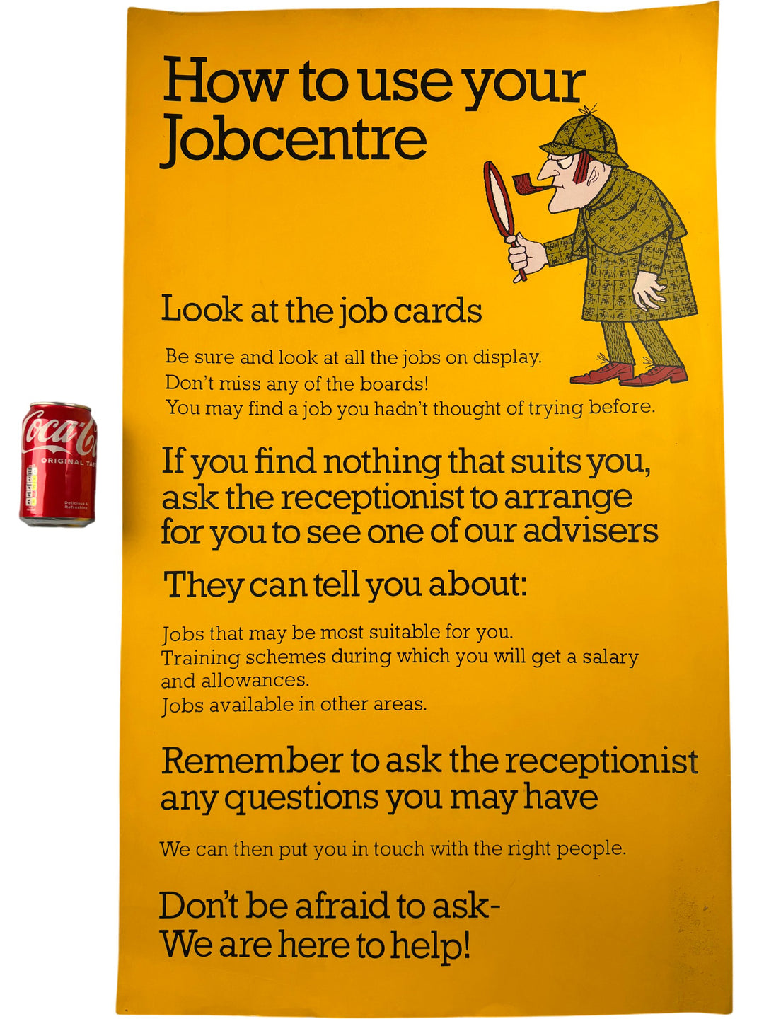 Vintage Jobcentre Advertising Poster with Detective Graphic Collectable - Think Vintage ltd