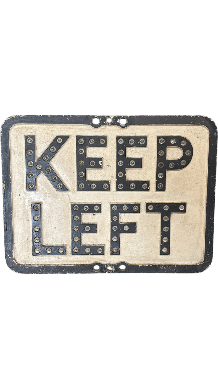 Vintage Keep Left Sign Black White Reflective Letters Mid-Century Sign - Think Vintage Online Ltd