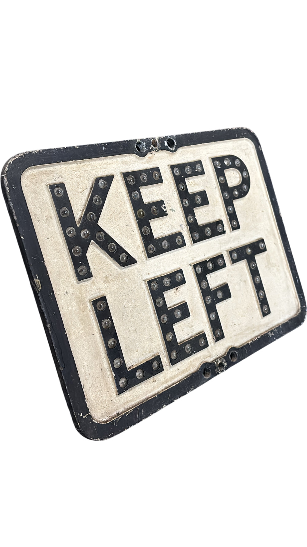 Vintage Keep Left Sign Black White Reflective Letters Mid-Century Sign - Think Vintage Online Ltd