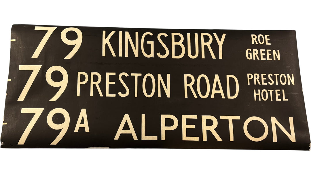 Vintage "Kingsbury/Preston Rd/Alperton" Bus Destination Roll 'Section' (L) - Think Vintage ltd