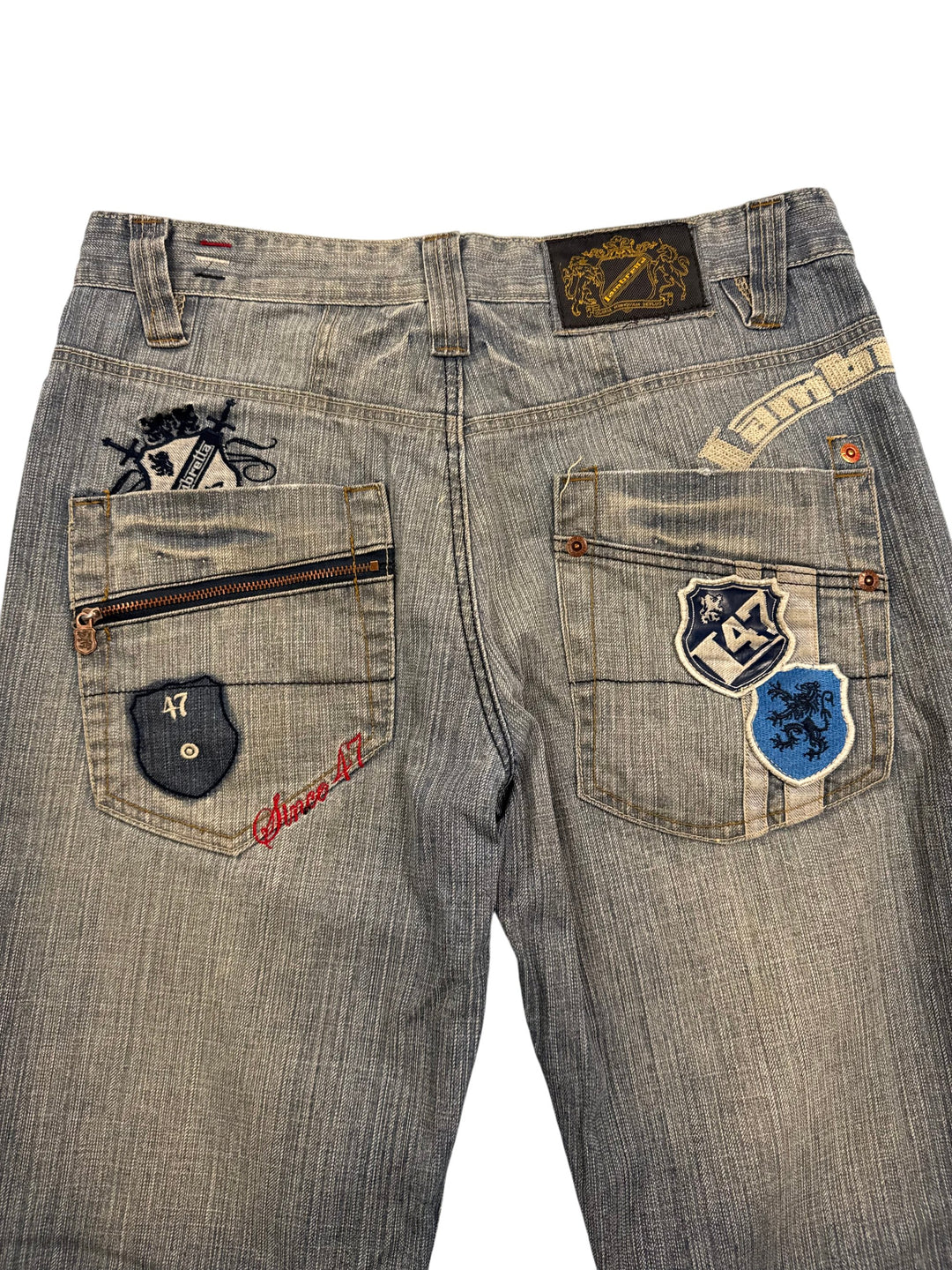 Vintage Lambretta Embroidered Grey Denim Jeans - W34 L32 - Think Vintage