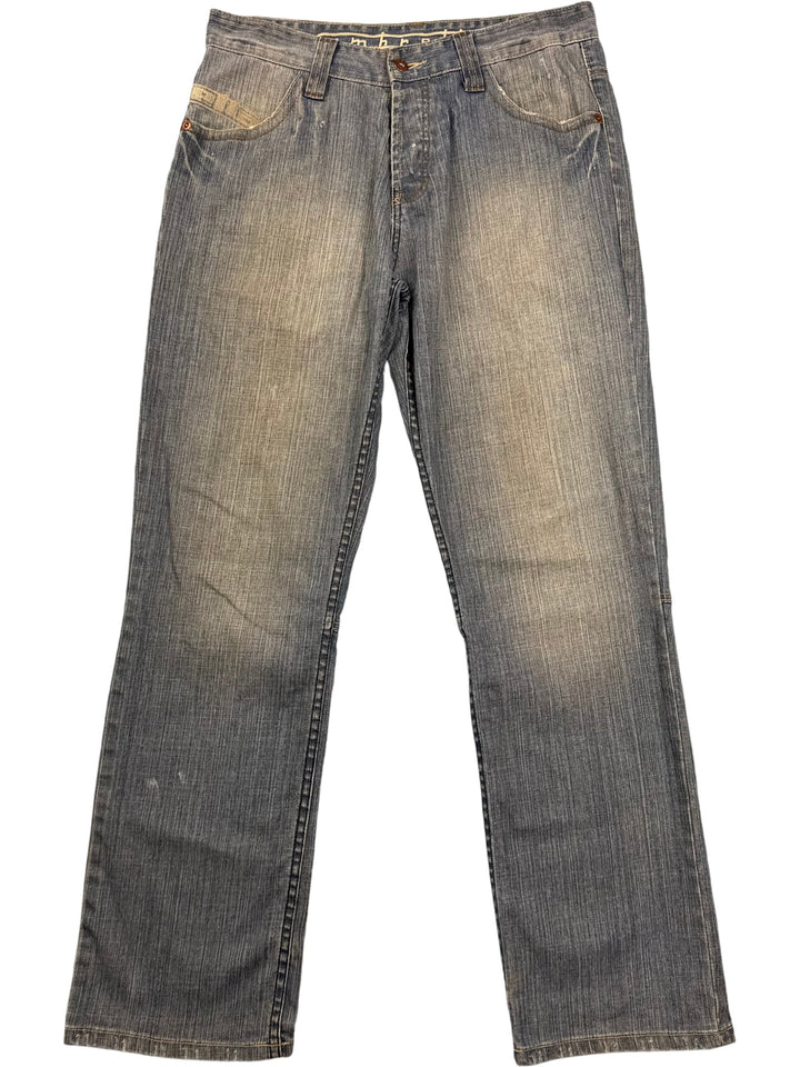 Vintage Lambretta Embroidered Grey Denim Jeans - W34 L32 - Think Vintage ltd