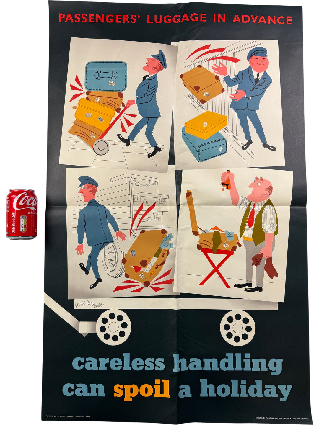 Vintage Luggage Handling Poster Careless Holiday Travel Art - Think Vintage