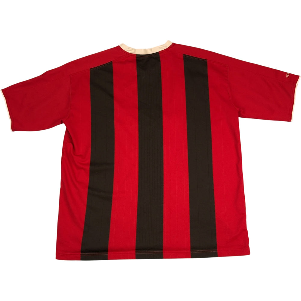 Vintage Manchester City Red Black Striped Football Shirt - Think Vintage