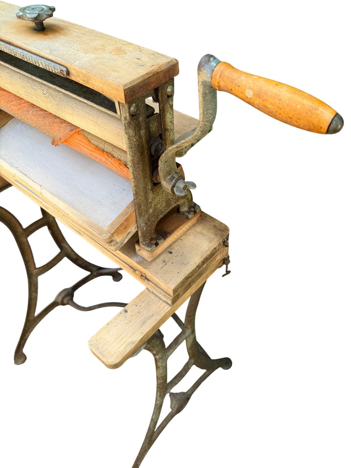 Vintage Manual Clothes Wringer Iron and Wood - Think Vintage