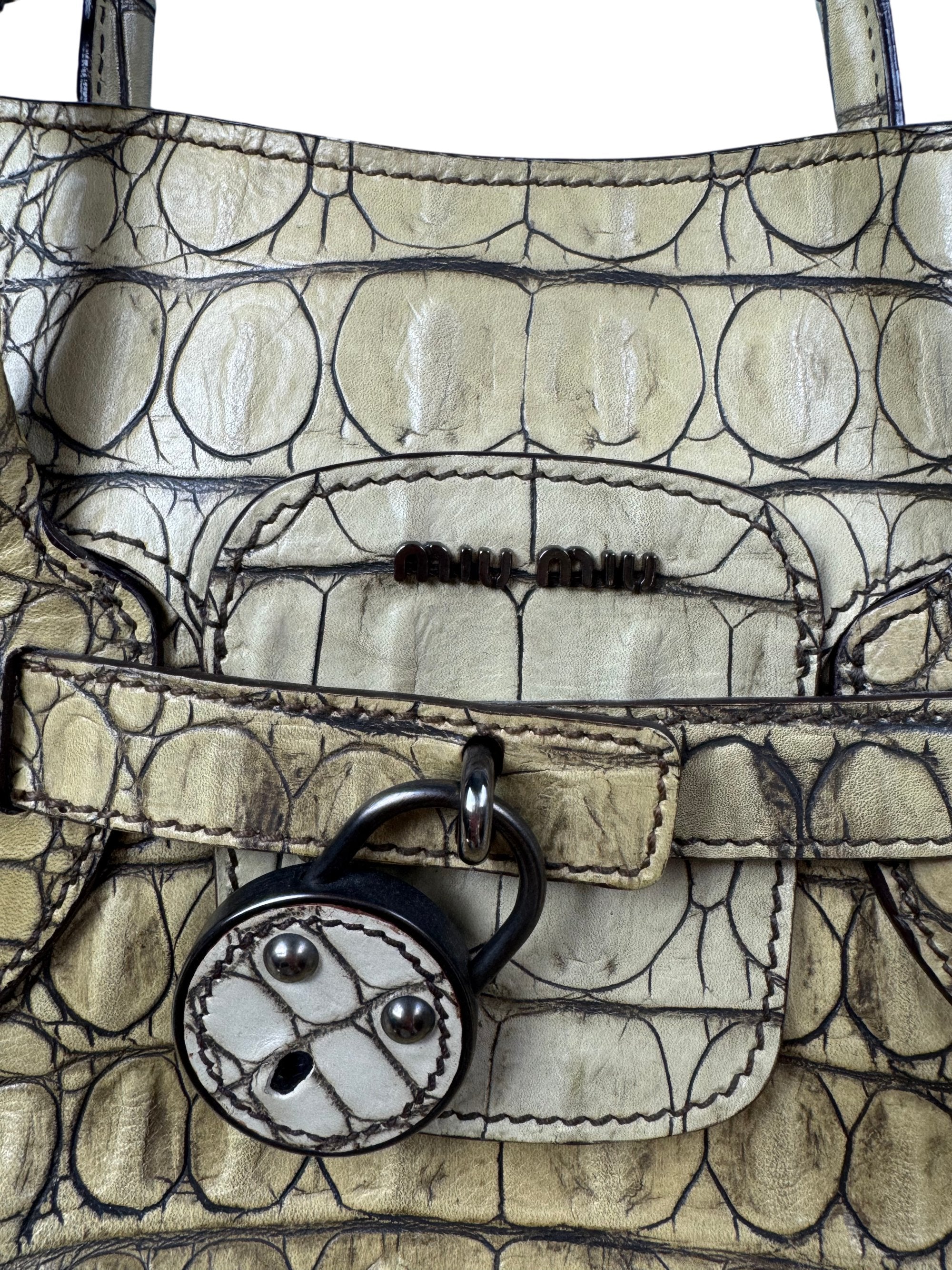 バッグ MIU MIU crocodile leather hand bag Vintage Miu Miu Beige Crocodile Leather Handbag – Think Vintage