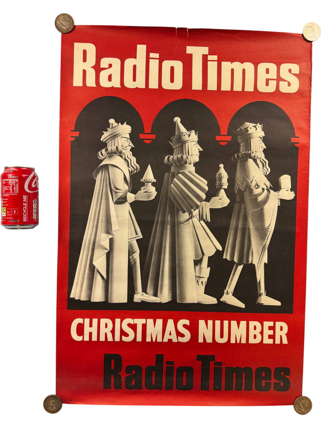 Vintage Radio Times Christmas Number Poster Red Black Graphics - Think Vintage Online Ltd