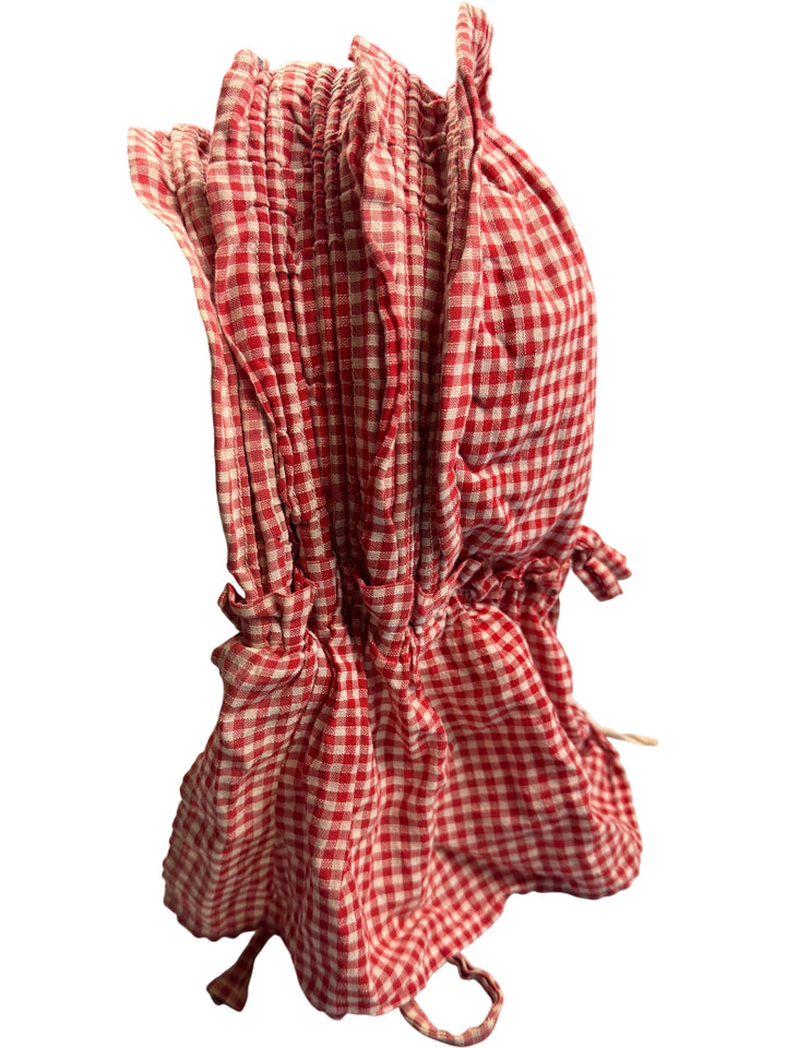 Vintage Red Checkered Bonnet Hat - Think Vintage