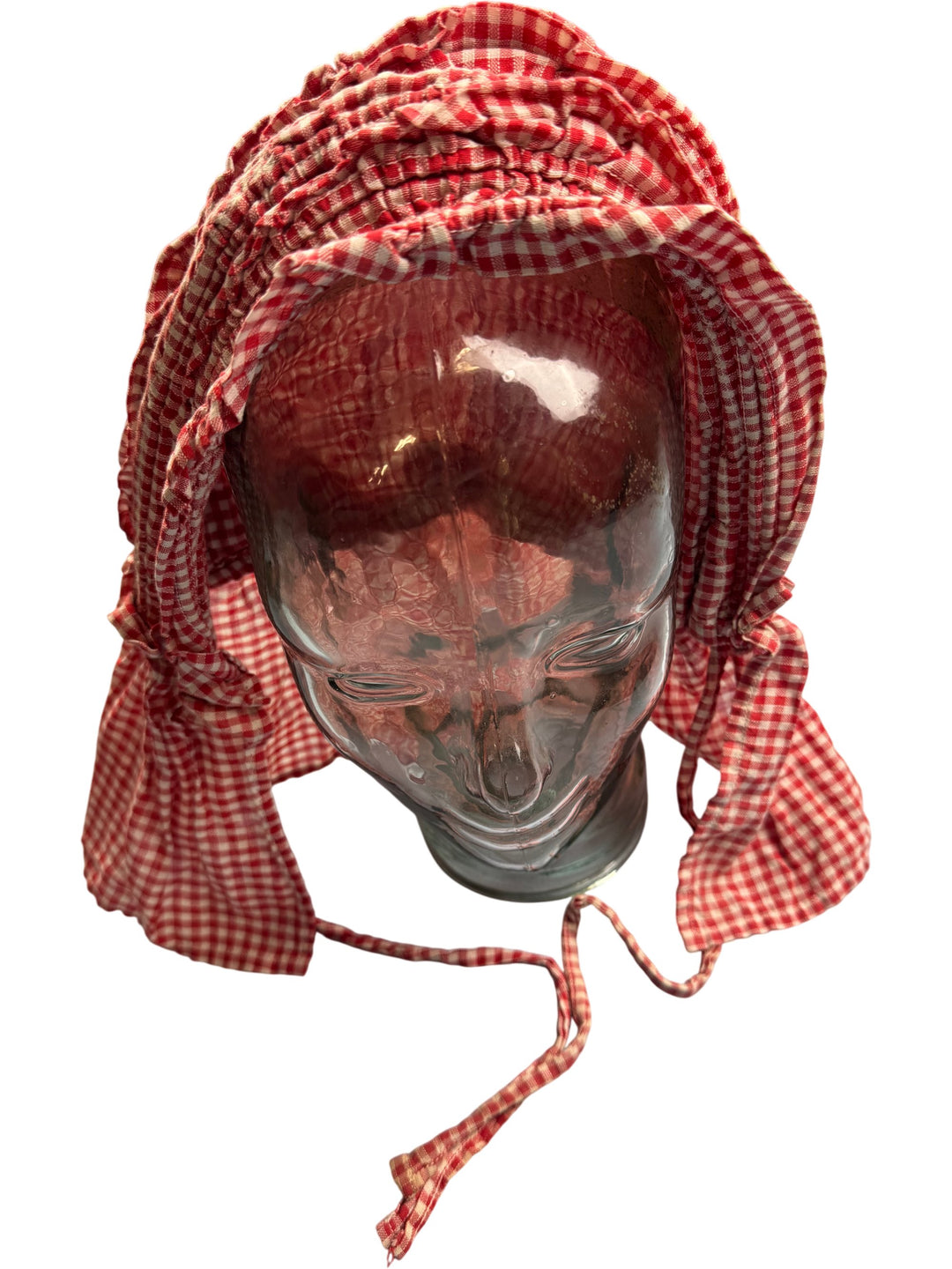 Vintage Red Checkered Bonnet Hat - Think Vintage Online Ltd