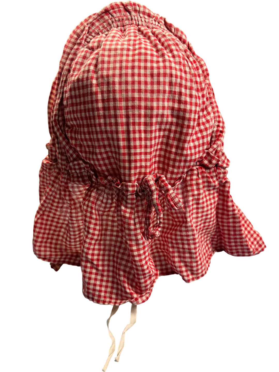 Vintage Red Checkered Bonnet Hat - Think Vintage Online Ltd