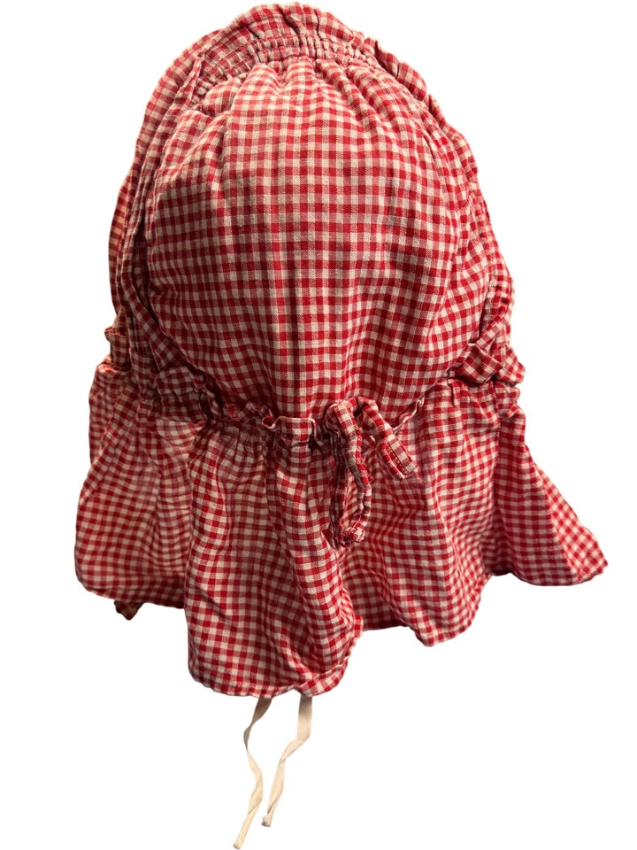 Vintage Red Checkered Bonnet Hat - Think Vintage Online Ltd