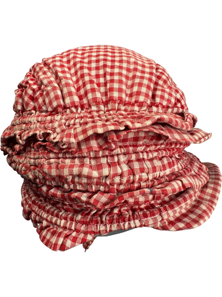 Vintage Red Checkered Bonnet Hat - Think Vintage Online Ltd
