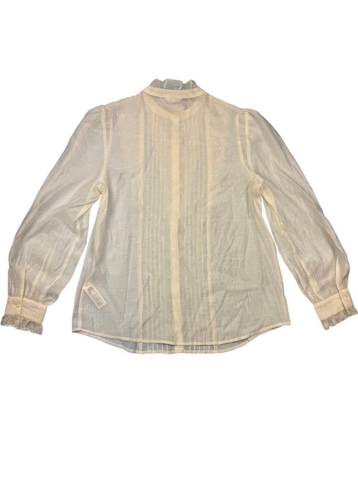 Vintage Sheer Monsoon Lace Trim Long Sleeve Blouse - M - Think Vintage