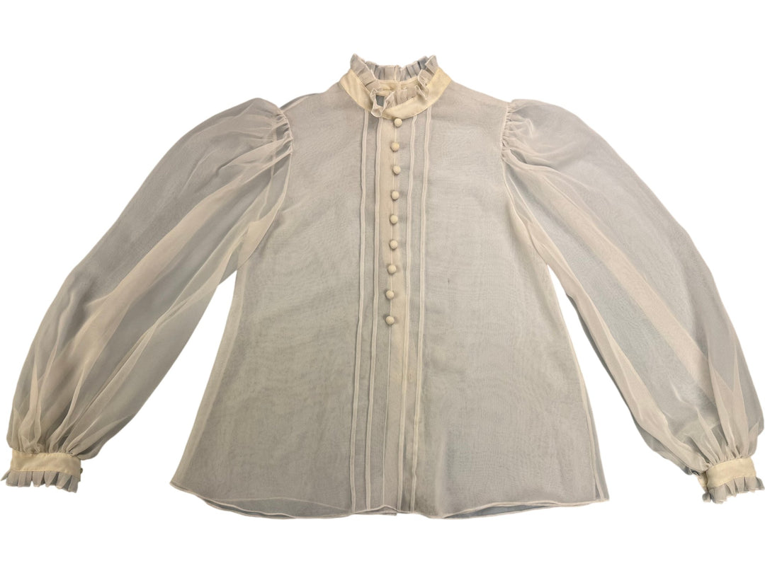 Vintage Sheer Ruffle Blouse With Puff Sleeves - Think Vintage