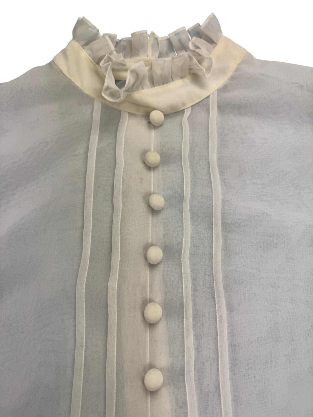Vintage Sheer Ruffle Blouse With Puff Sleeves - S - Think Vintage