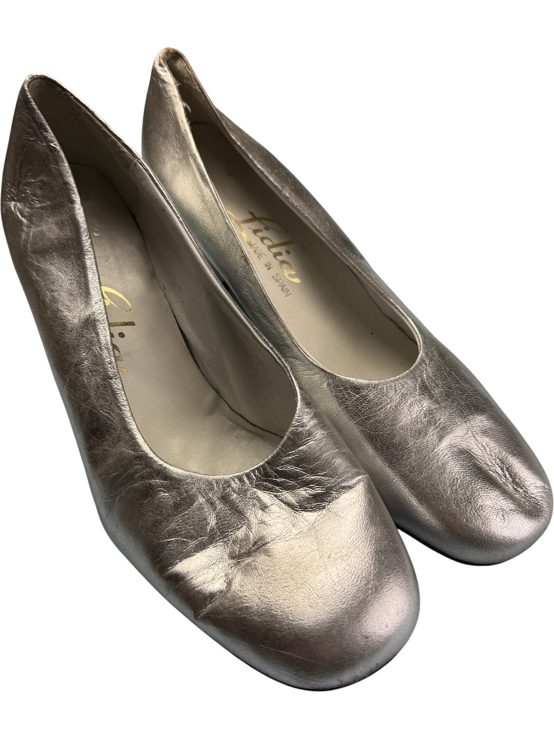 Vintage Silver Leather Block Heel Shoes - Think Vintage ltd